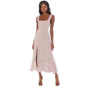 SHOW ME YOUR MUMU Claire Bridesmaid Midi Dress In Soft Beige Chiffon Size XS
